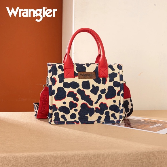 Wrangler Cow Print Concealed Carry Tote/Crossbody Red - Picture 1 of 4